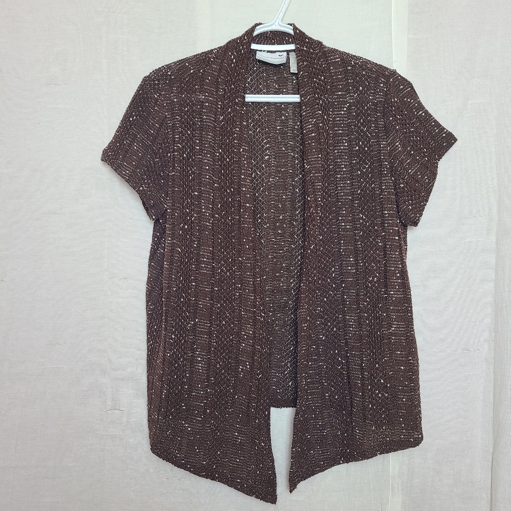 Alfred Dunner Women's Brown Knit Casual Summer Vibes Open Front Cardigan